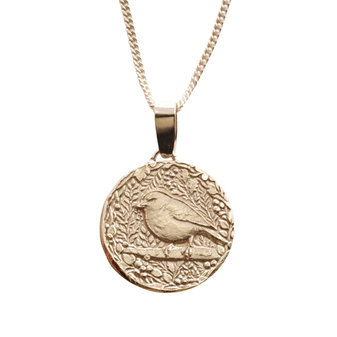 Robin Engraved Sterling Silver Coin Necklace
