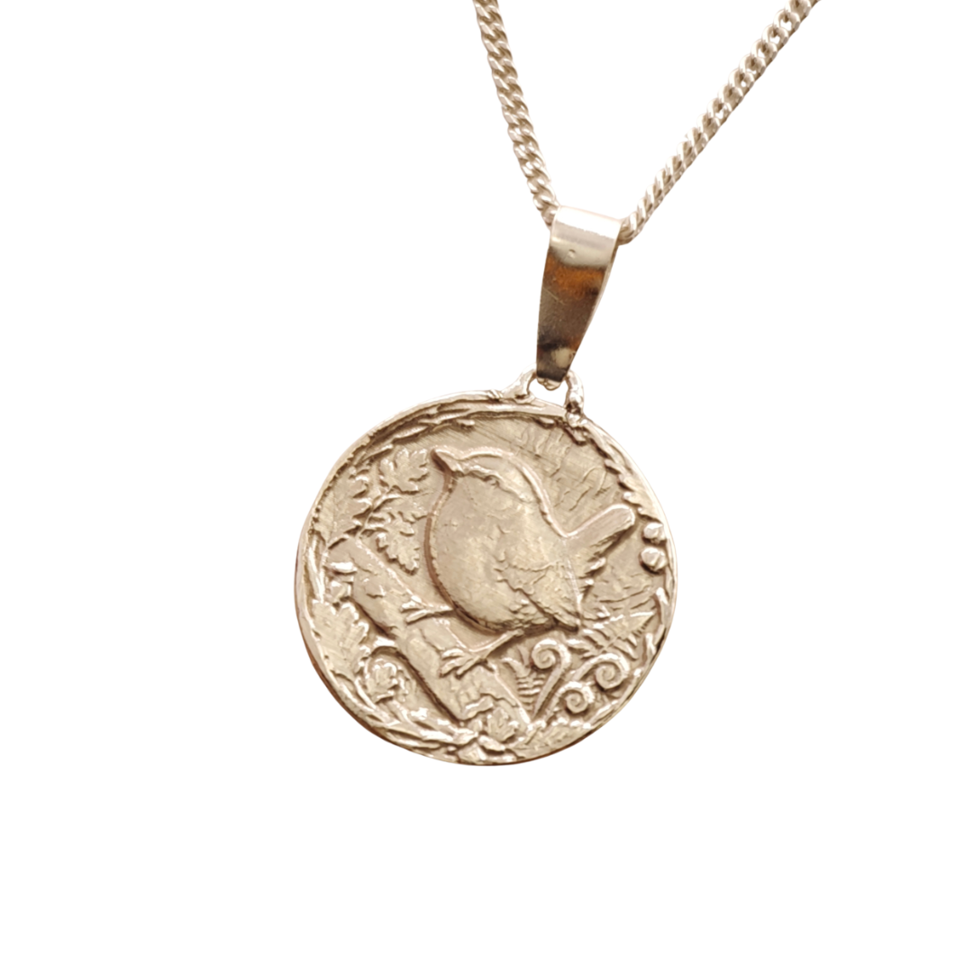 Wren Engraved Sterling Silver Coin Necklace