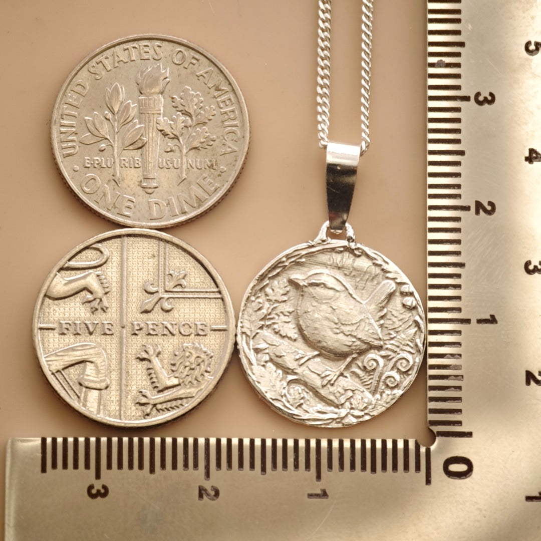 Wren Engraved Sterling Silver Coin Necklace