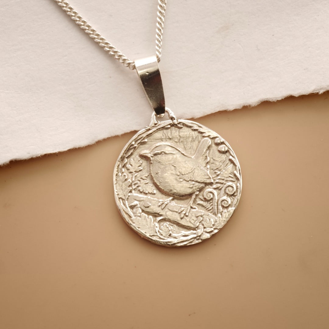 Wren Engraved Sterling Silver Coin Necklace