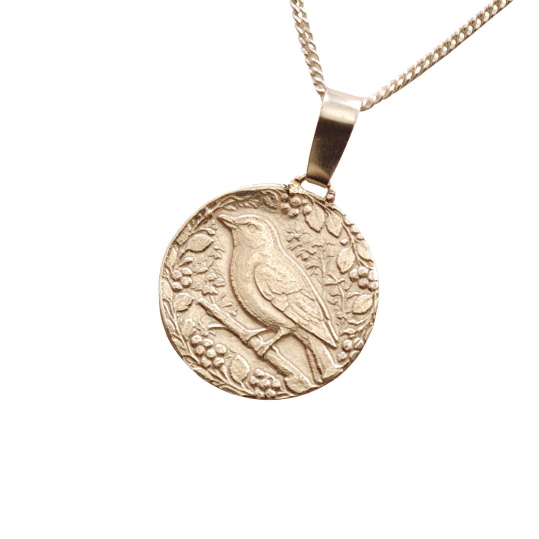 Songbird Engraved Sterling Silver Coin Necklace