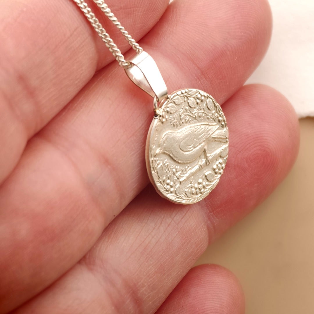 Songbird Engraved Sterling Silver Coin Necklace