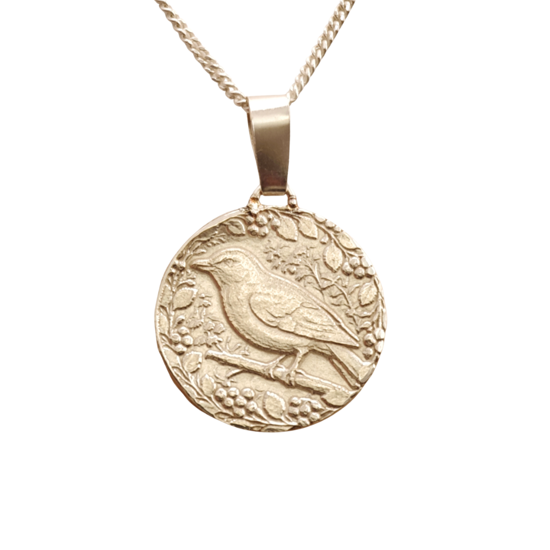 Songbird Engraved Sterling Silver Coin Necklace