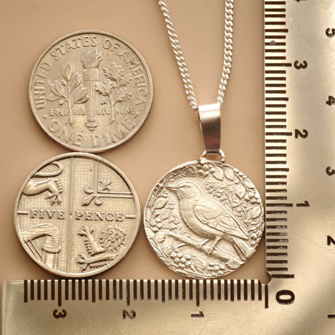 Songbird Engraved Sterling Silver Coin Necklace