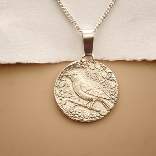 Songbird Engraved Sterling Silver Coin Necklace