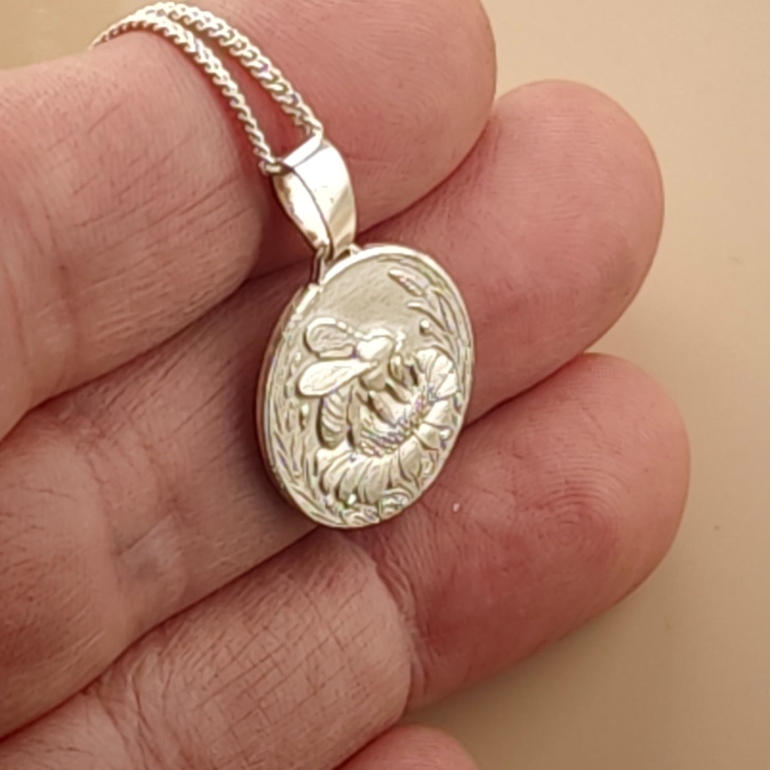 Bee Engraved Sterling Silver Coin Necklace
