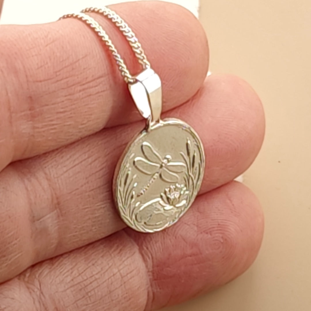 Bee Engraved Sterling Silver Coin Necklace
