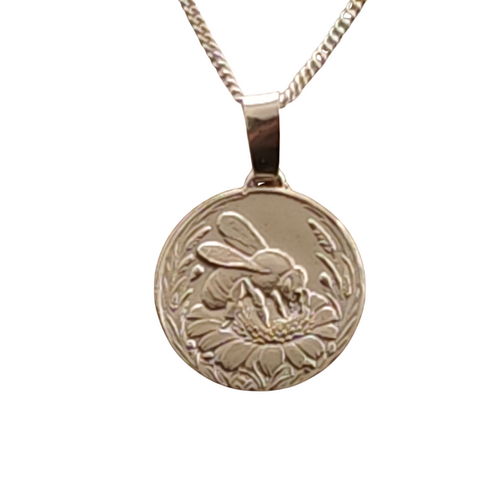 Bee Engraved Sterling Silver Coin Necklace