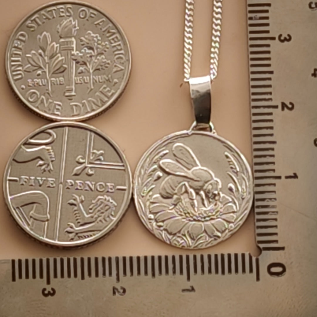 Bee Engraved Sterling Silver Coin Necklace