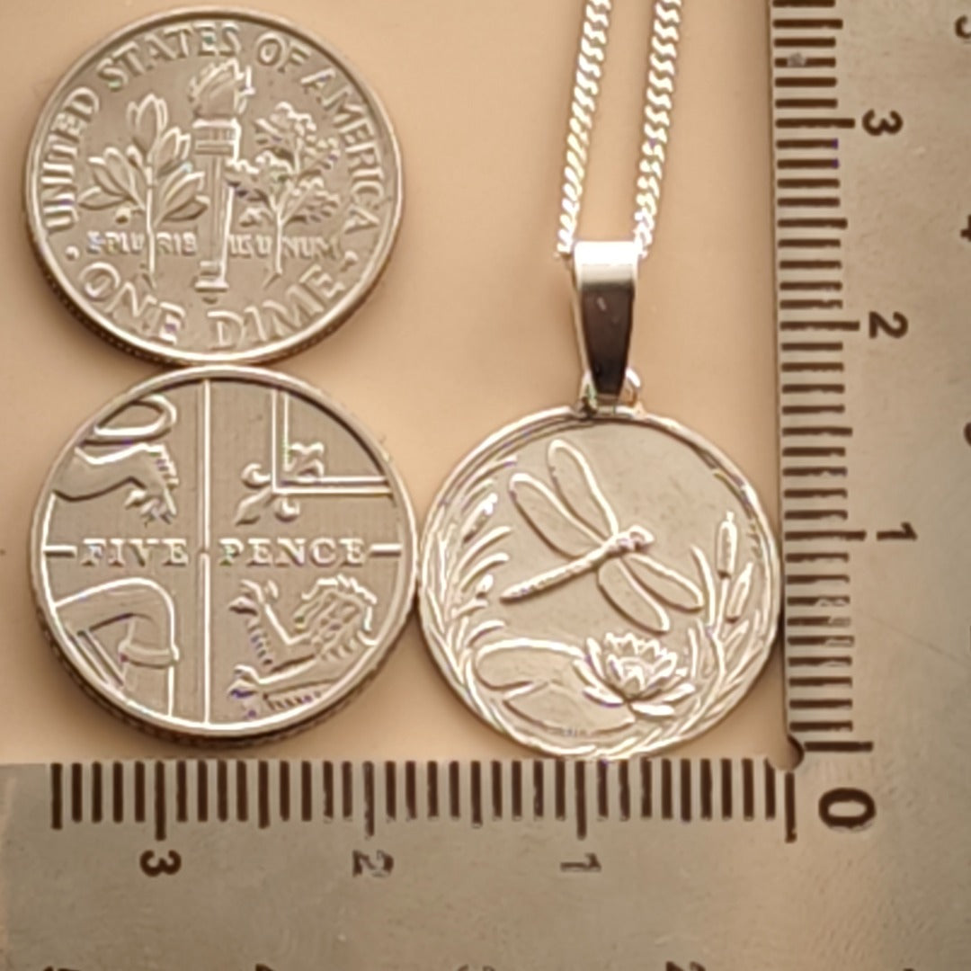Dragonfly Engraved Sterling Silver Coin Necklace