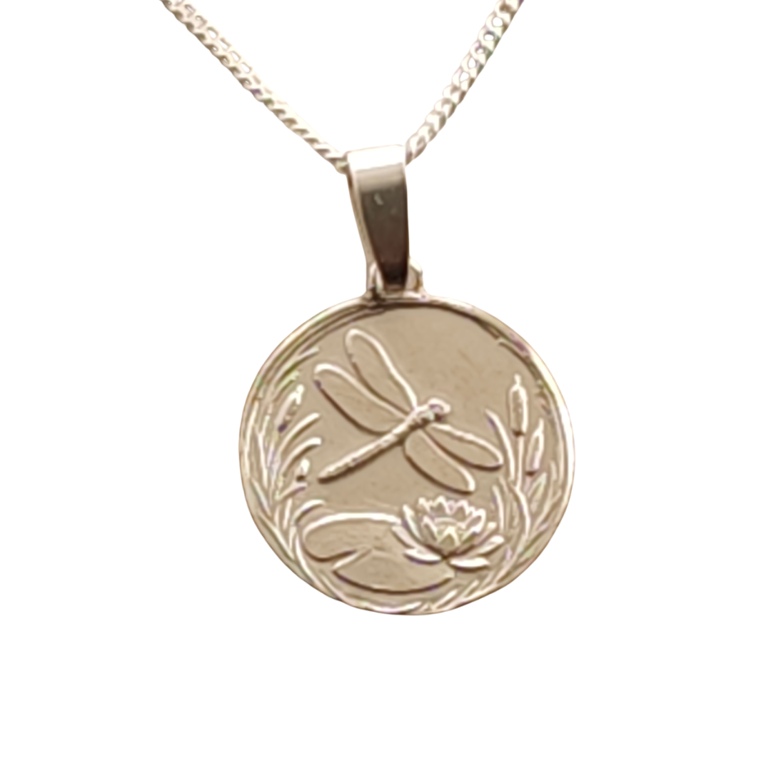 Dragonfly Engraved Sterling Silver Coin Necklace