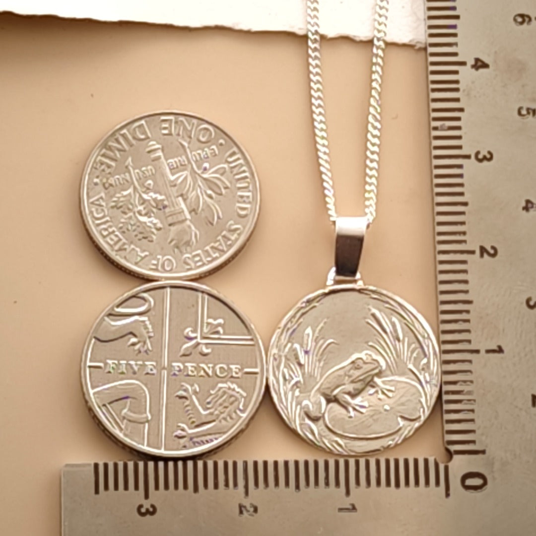 Frog Engraved Sterling Silver Coin Necklace