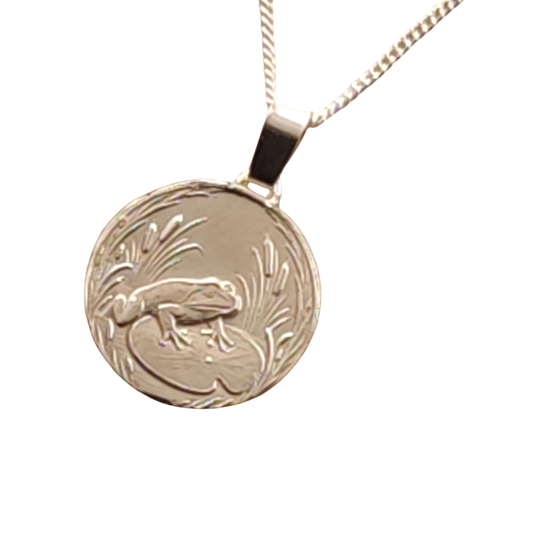 Frog Engraved Sterling Silver Coin Necklace