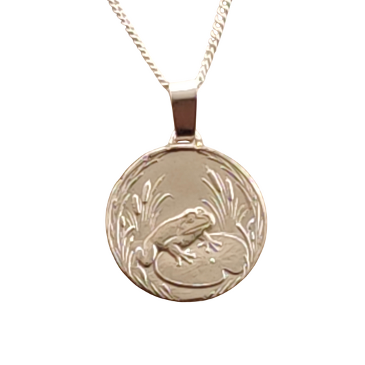 Frog Engraved Sterling Silver Coin Necklace