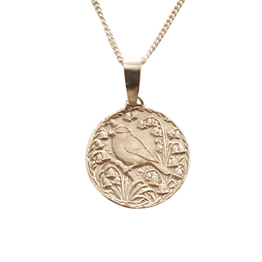 Blue Tit Engraved Sterling Silver Coin Necklace