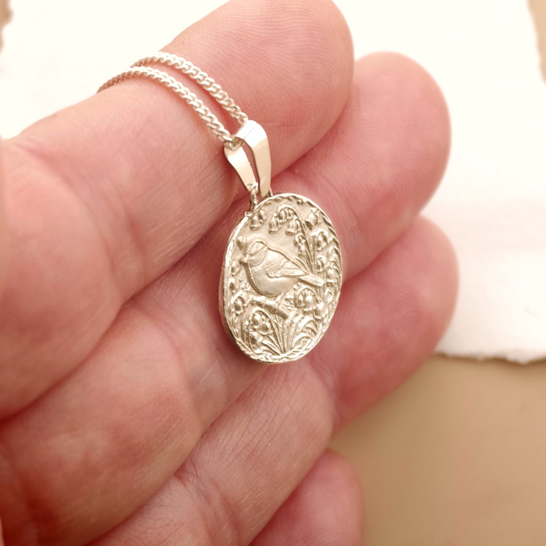 Blue Tit Engraved Sterling Silver Coin Necklace