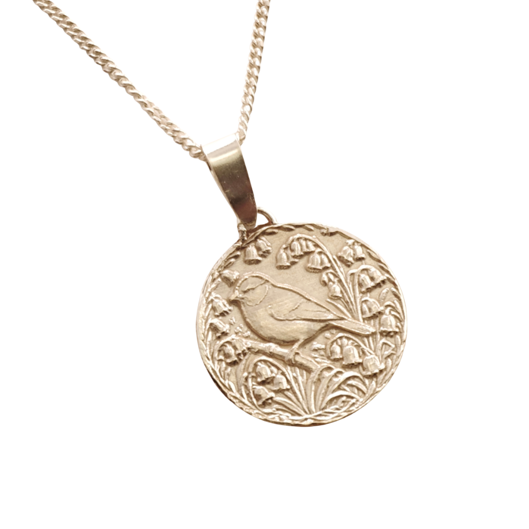 Blue Tit Engraved Sterling Silver Coin Necklace