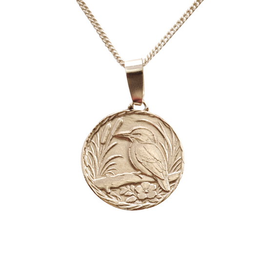 Kingfisher Engraved Sterling Silver Coin Necklace