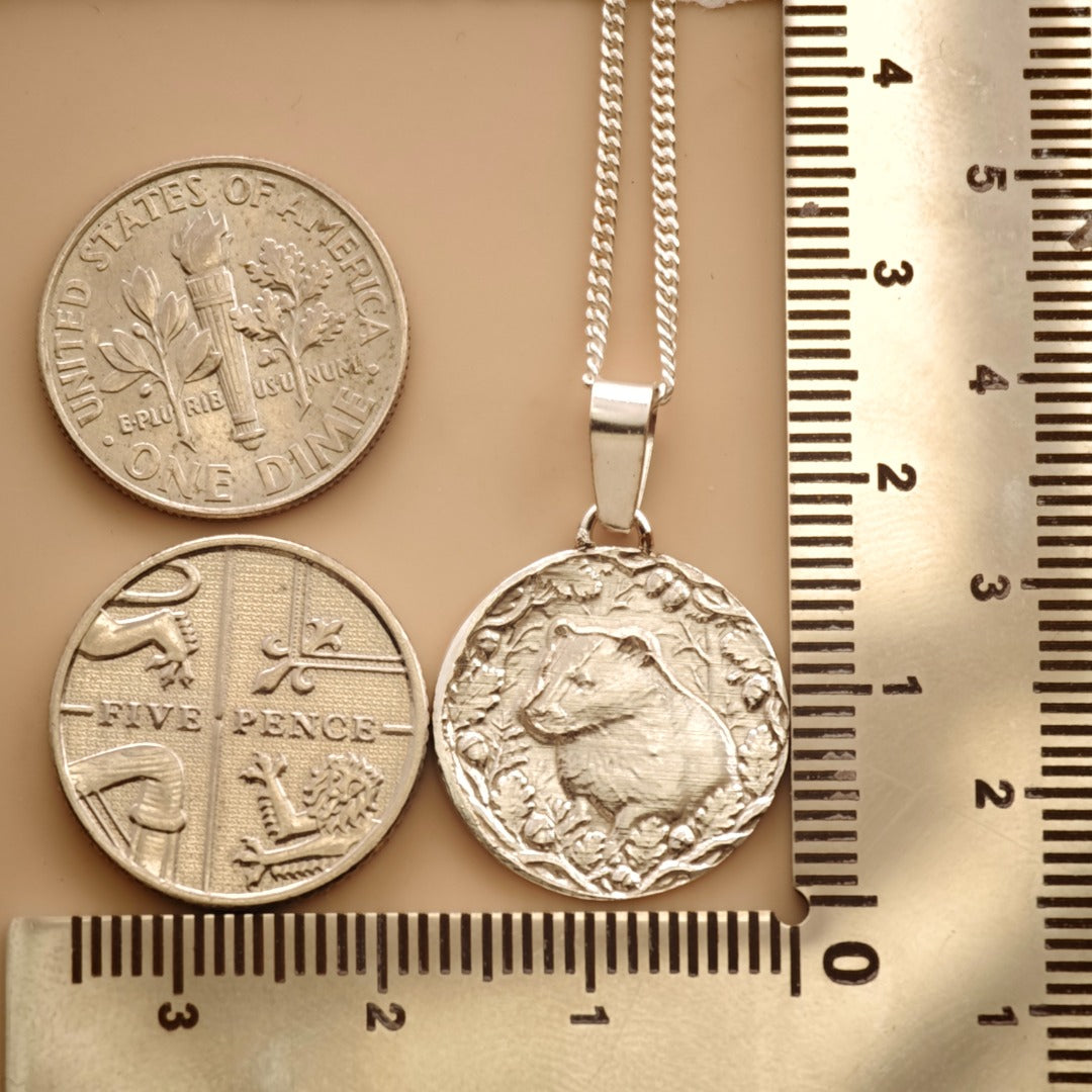 Badger Engraved Sterling Silver Coin Necklace