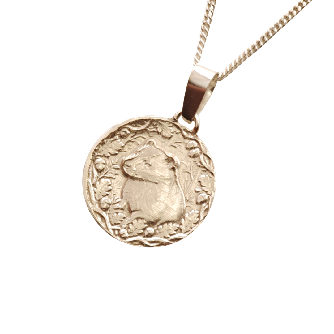 Badger Engraved Sterling Silver Coin Necklace