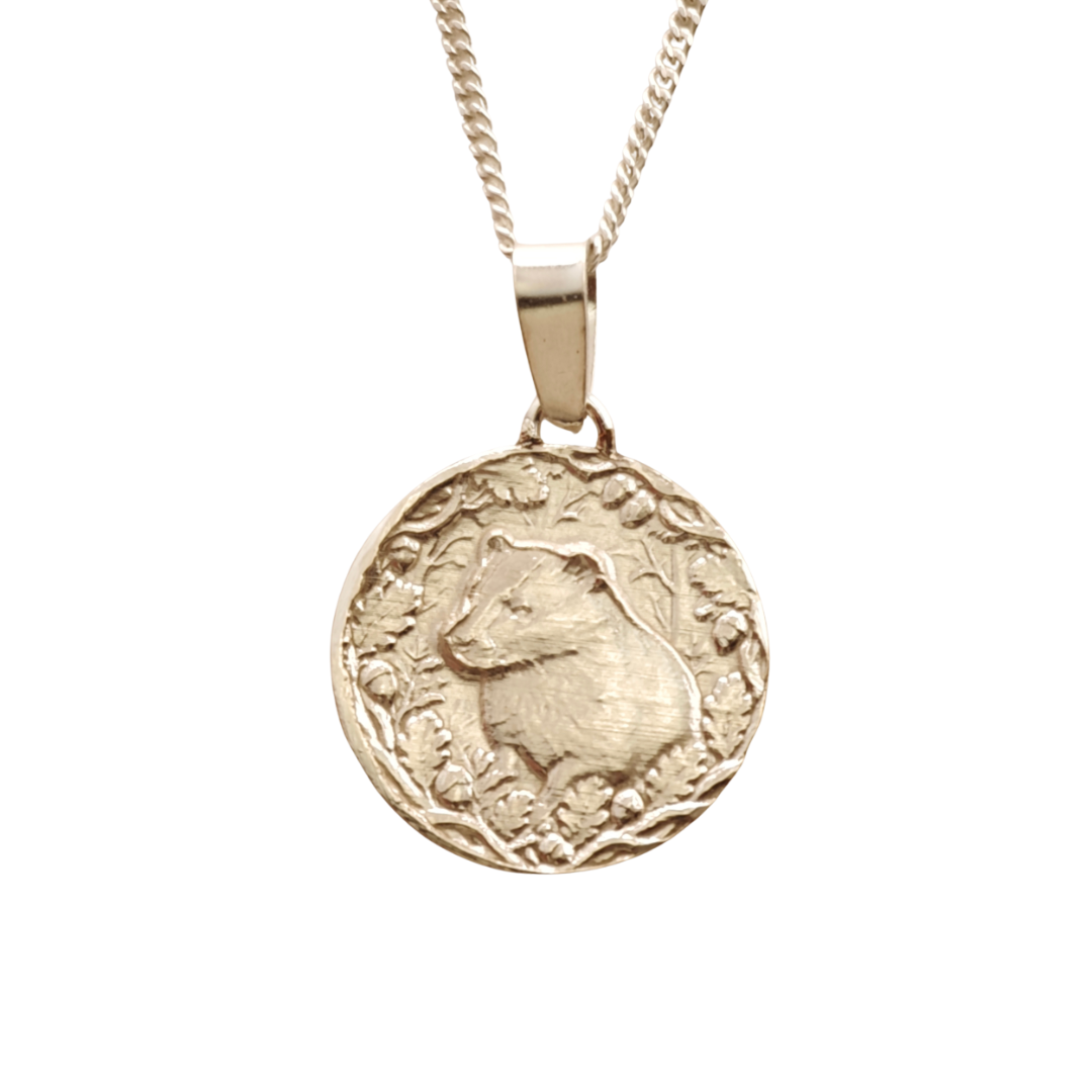 Badger Engraved Sterling Silver Coin Necklace