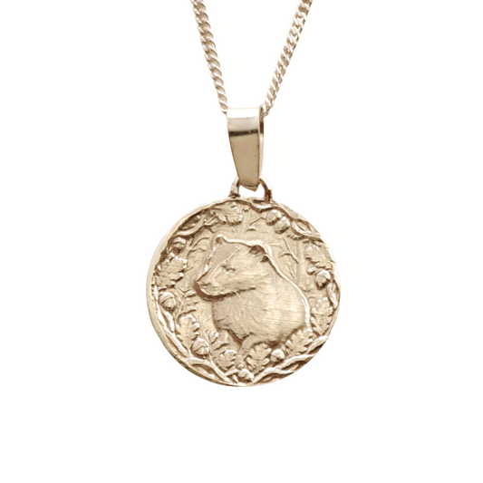 Badger Engraved Sterling Silver Coin Necklace