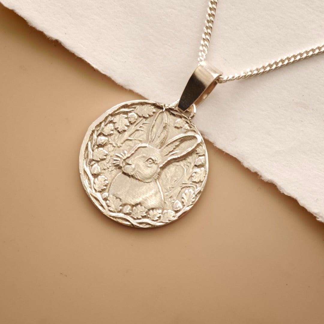 Hare Engraved Sterling Silver Coin Necklace