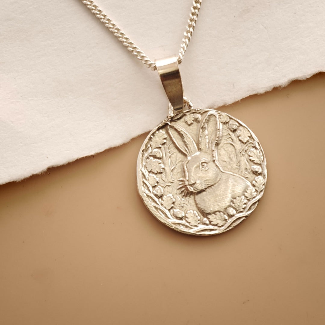 Hare Engraved Sterling Silver Coin Necklace
