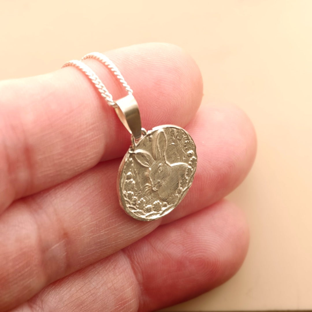 Hare Engraved Sterling Silver Coin Necklace