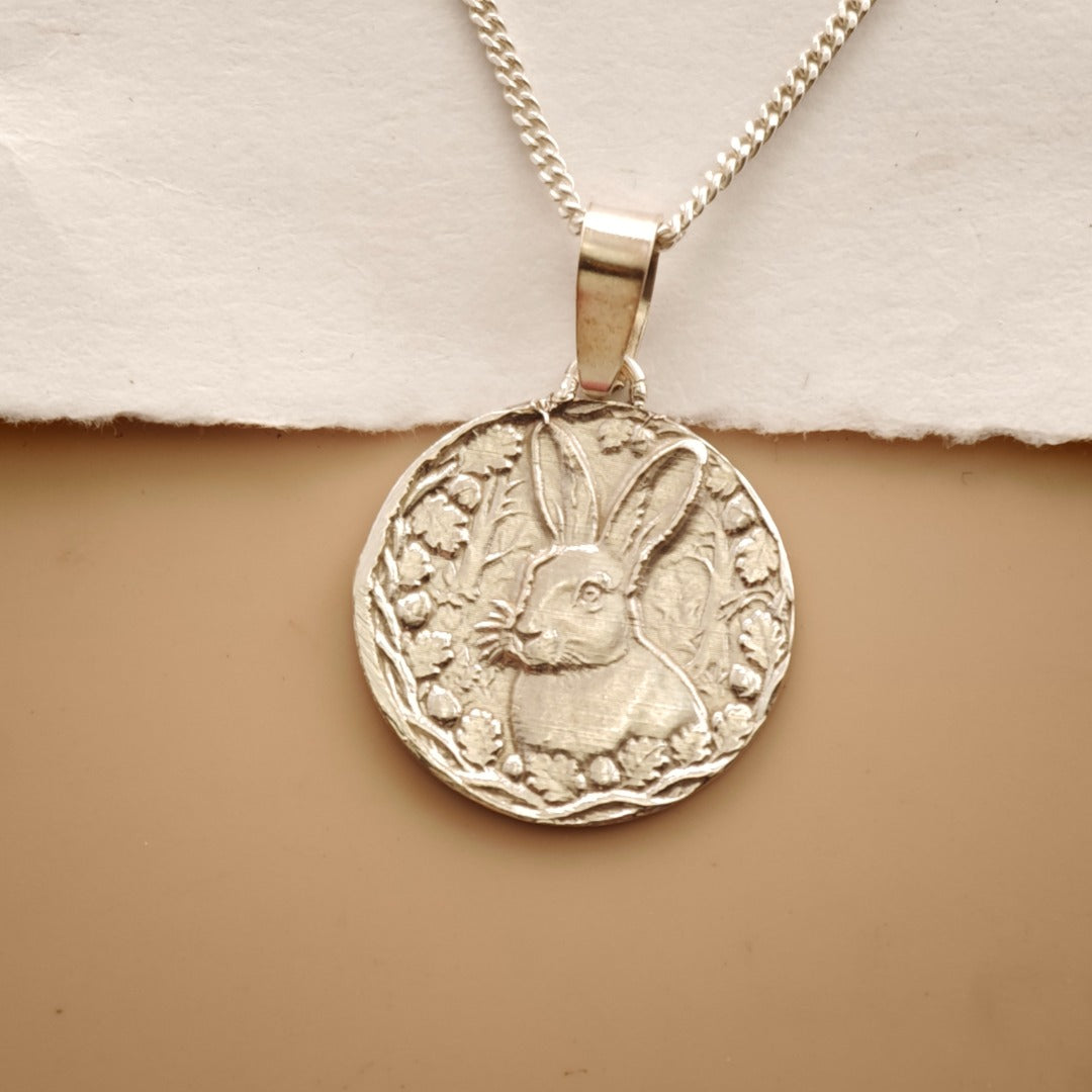 Hare Engraved Sterling Silver Coin Necklace
