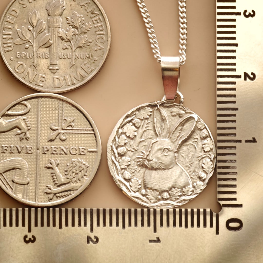 Hare Engraved Sterling Silver Coin Necklace