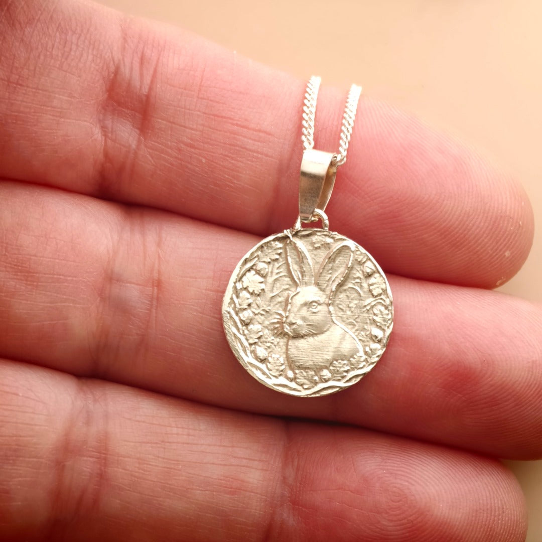 Hare Engraved Sterling Silver Coin Necklace