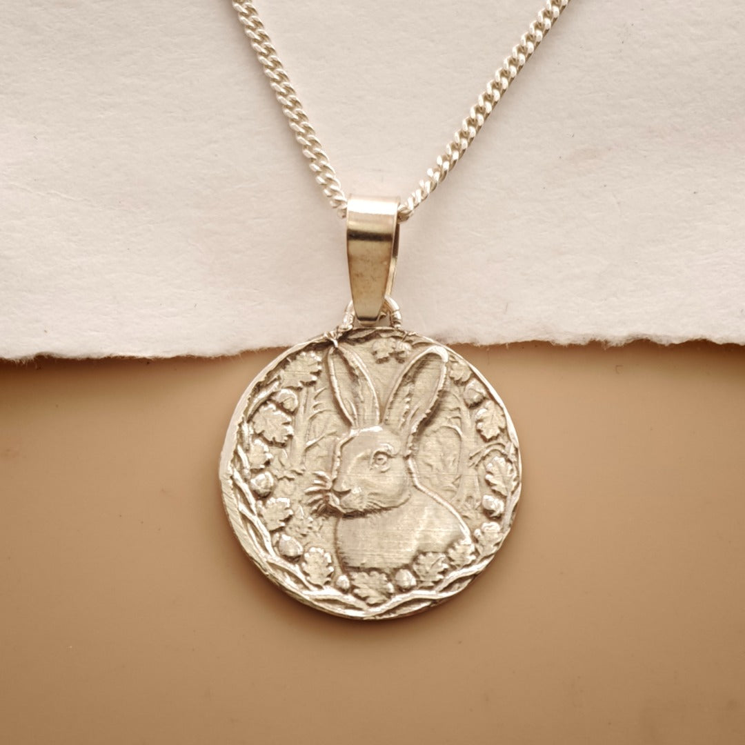 Hare Engraved Sterling Silver Coin Necklace