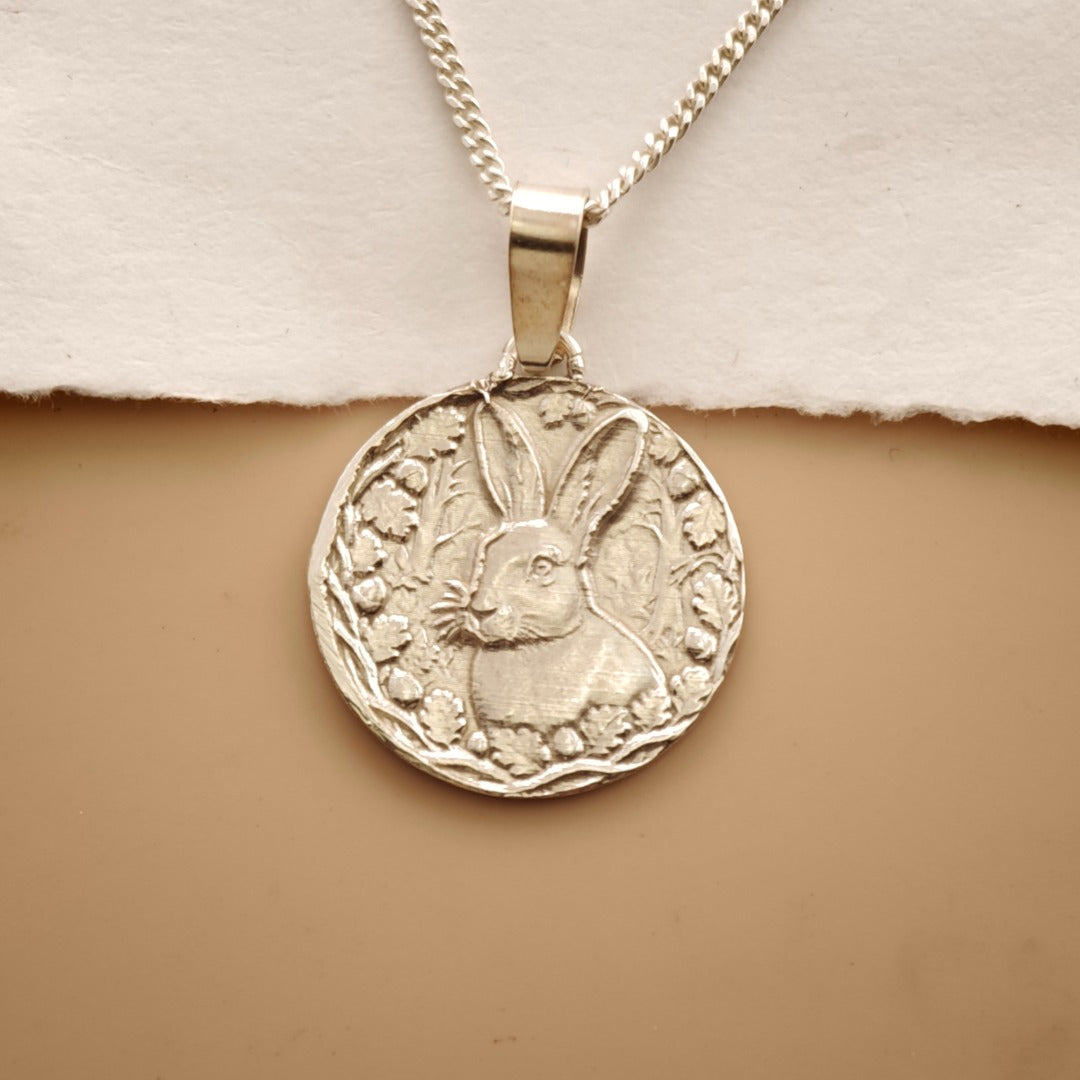 Hare Engraved Sterling Silver Coin Necklace