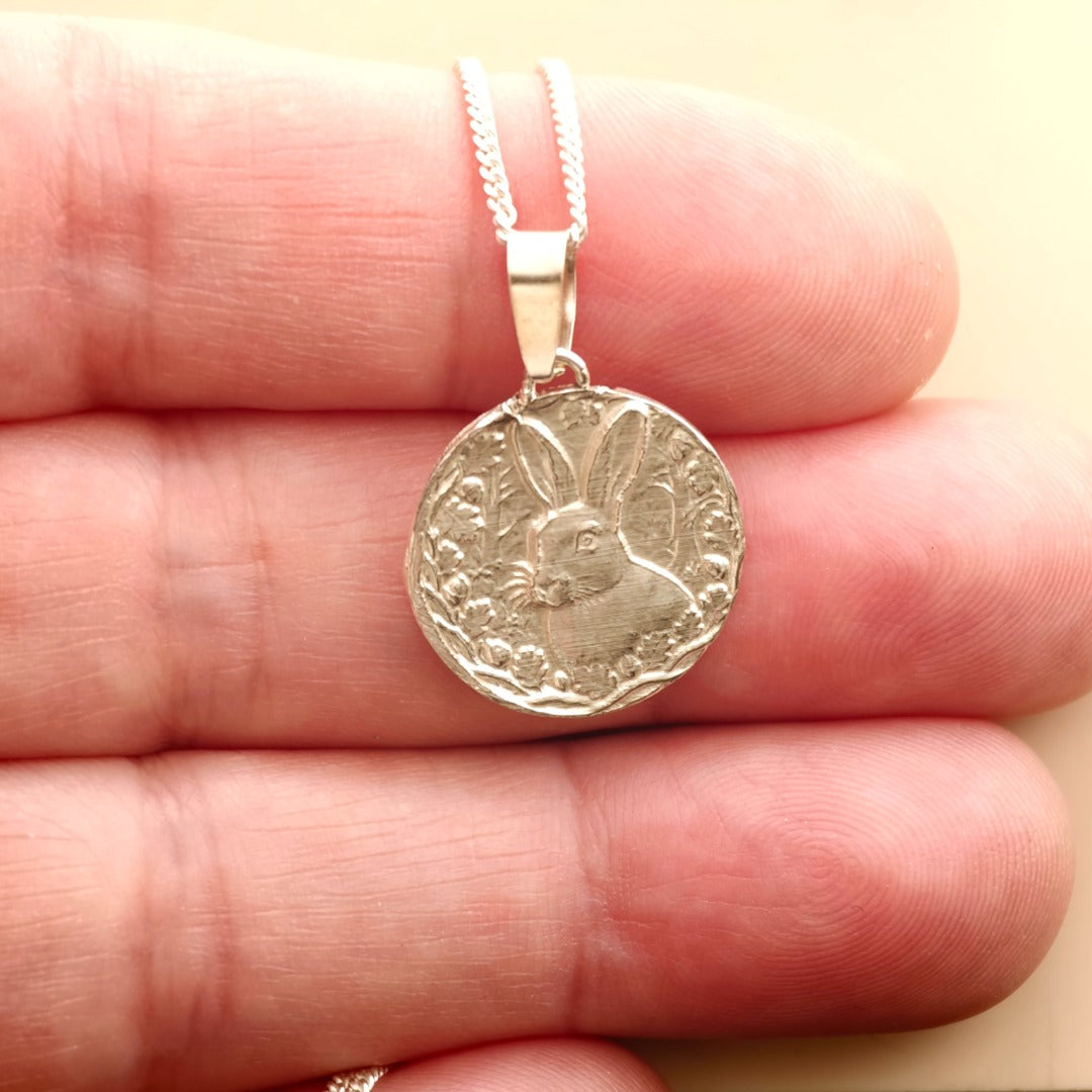 Hare Engraved Sterling Silver Coin Necklace