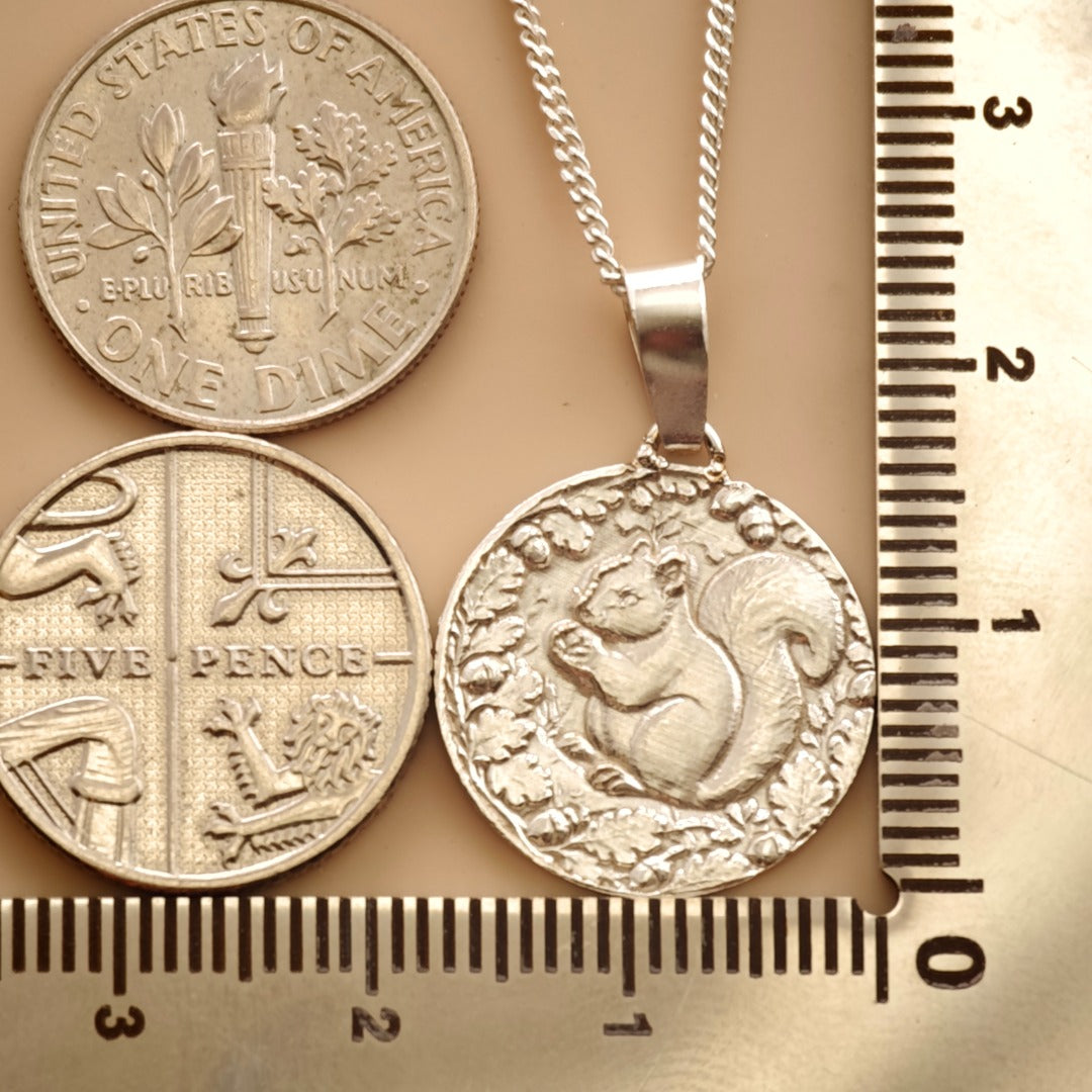 Squirrel Engraved Sterling Silver Coin Necklace