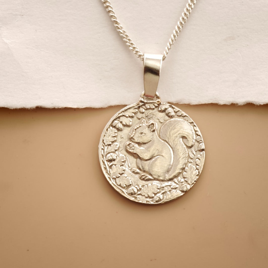 Squirrel Engraved Sterling Silver Coin Necklace