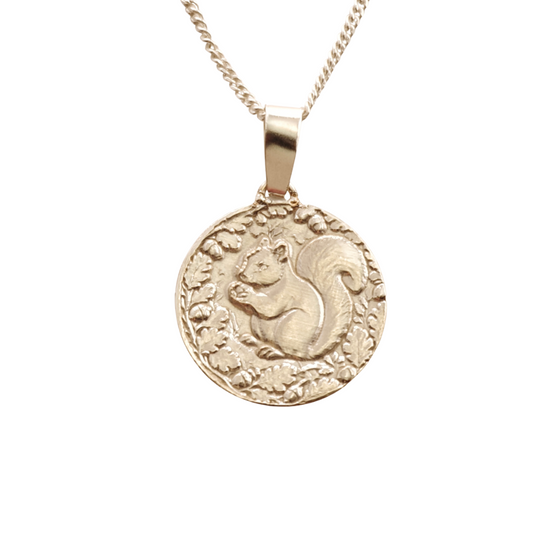 Squirrel Engraved Sterling Silver Coin Necklace