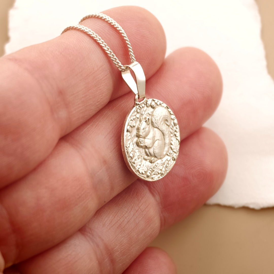 Squirrel Engraved Sterling Silver Coin Necklace