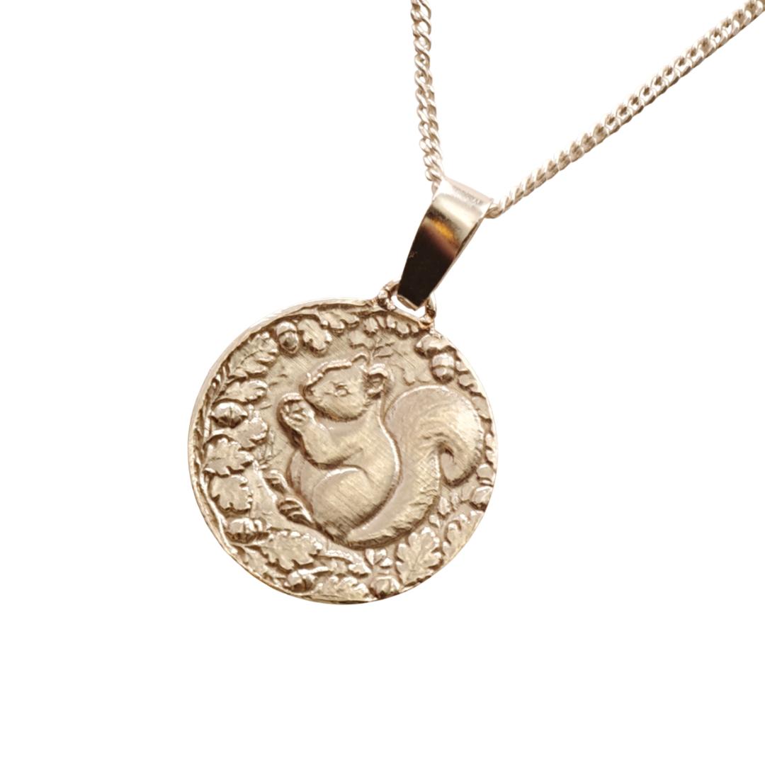 Squirrel Engraved Sterling Silver Coin Necklace