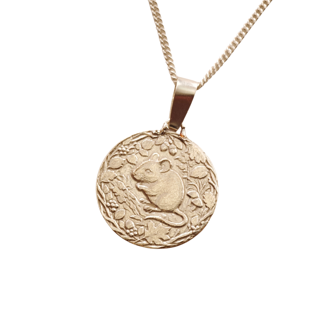 Mouse Engraved Sterling Silver Coin Necklace