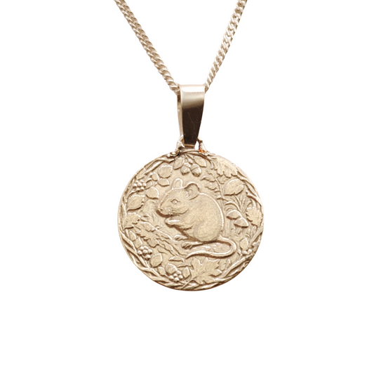Mouse Engraved Sterling Silver Coin Necklace