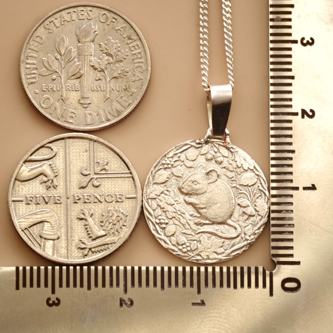 Mouse Engraved Sterling Silver Coin Necklace