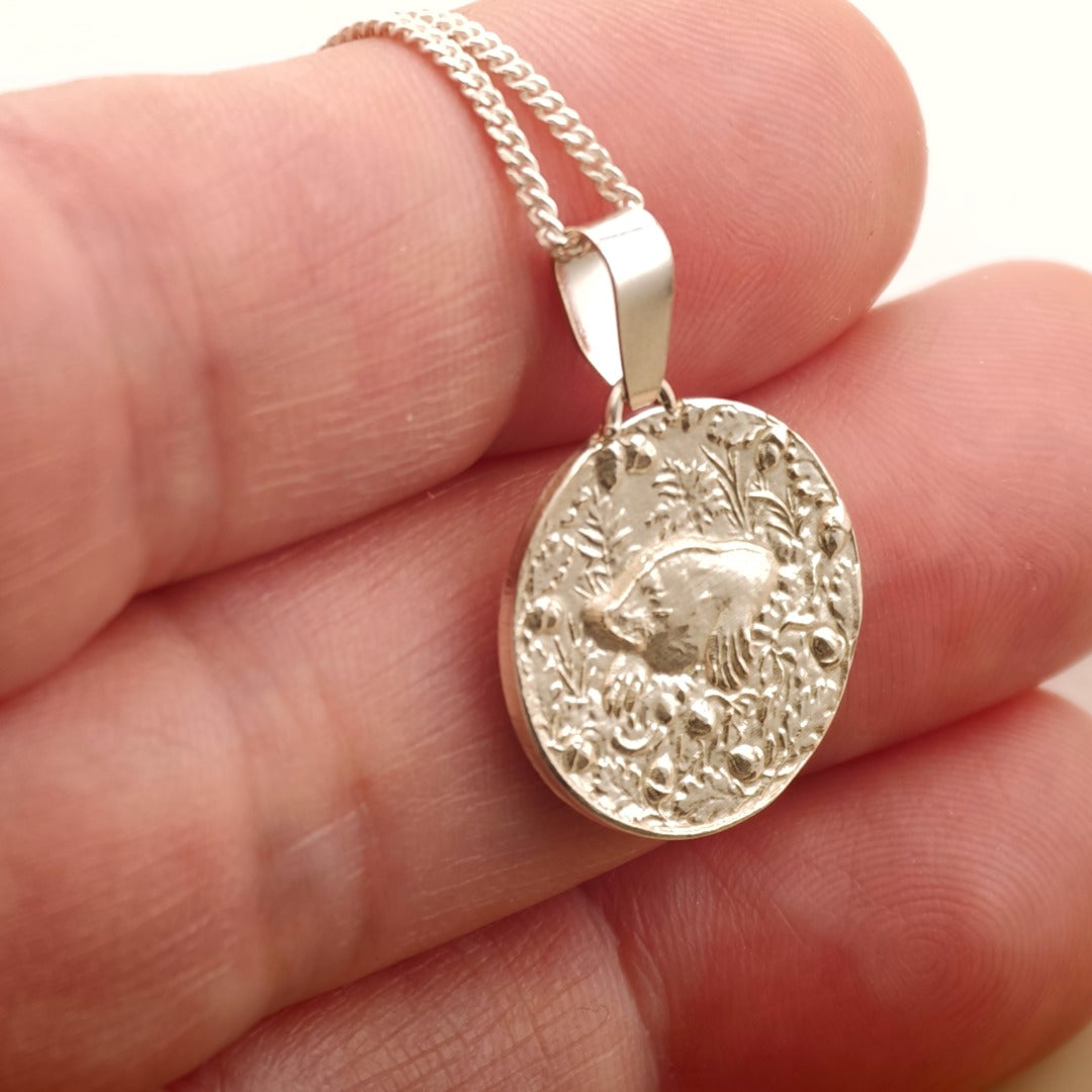 Mole Engraved Sterling Silver Coin Necklace