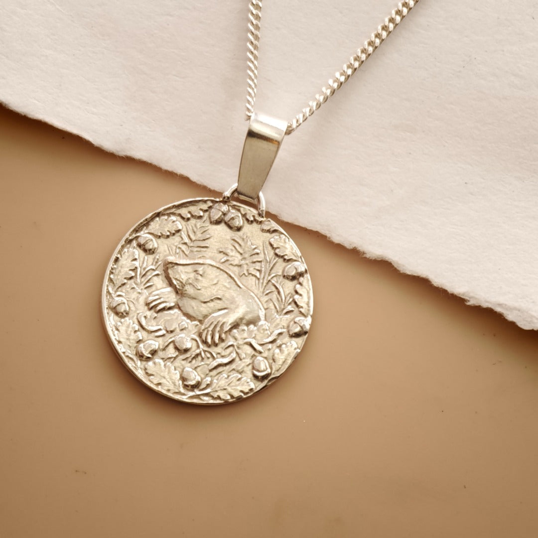 Mole Engraved Sterling Silver Coin Necklace