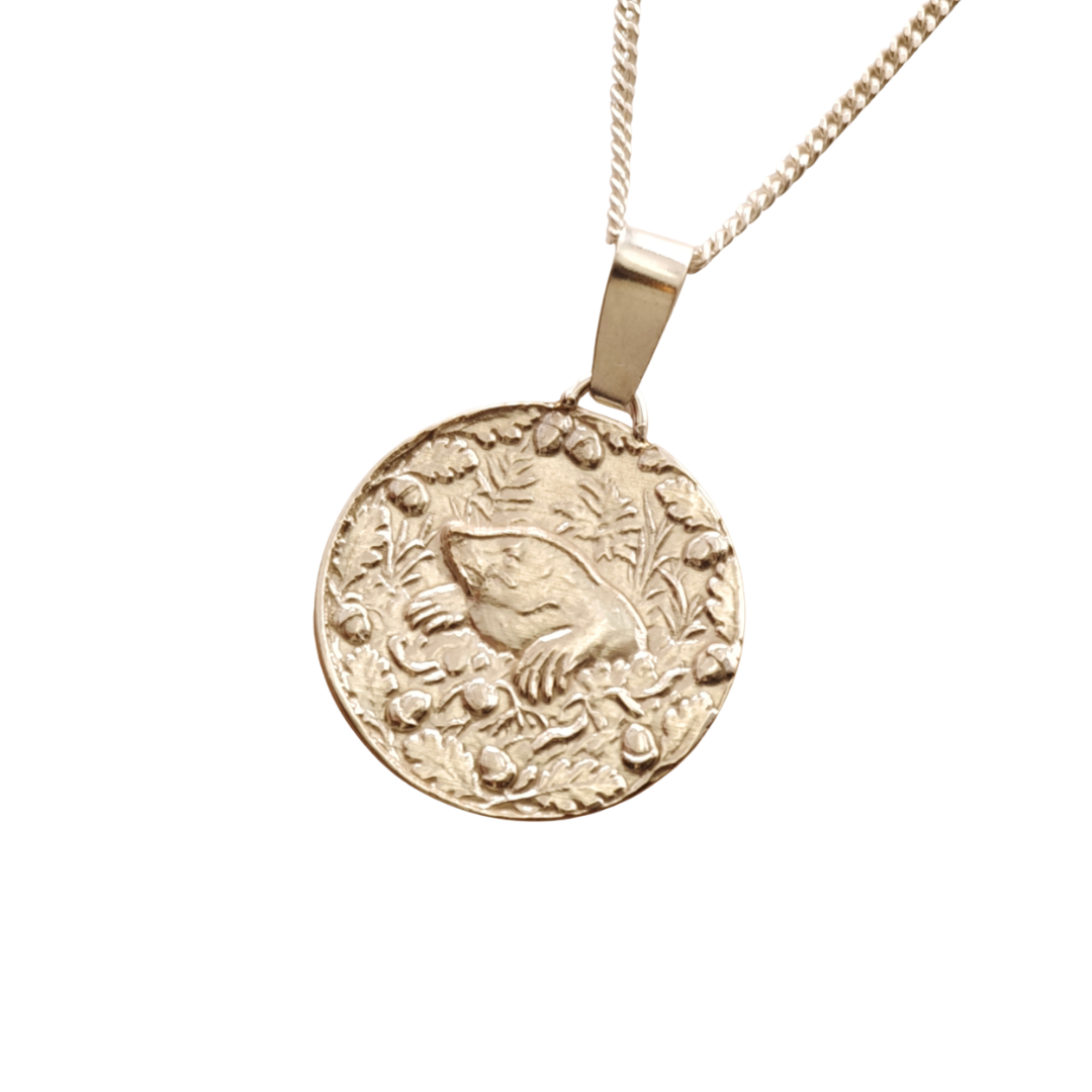 Mole Engraved Sterling Silver Coin Necklace