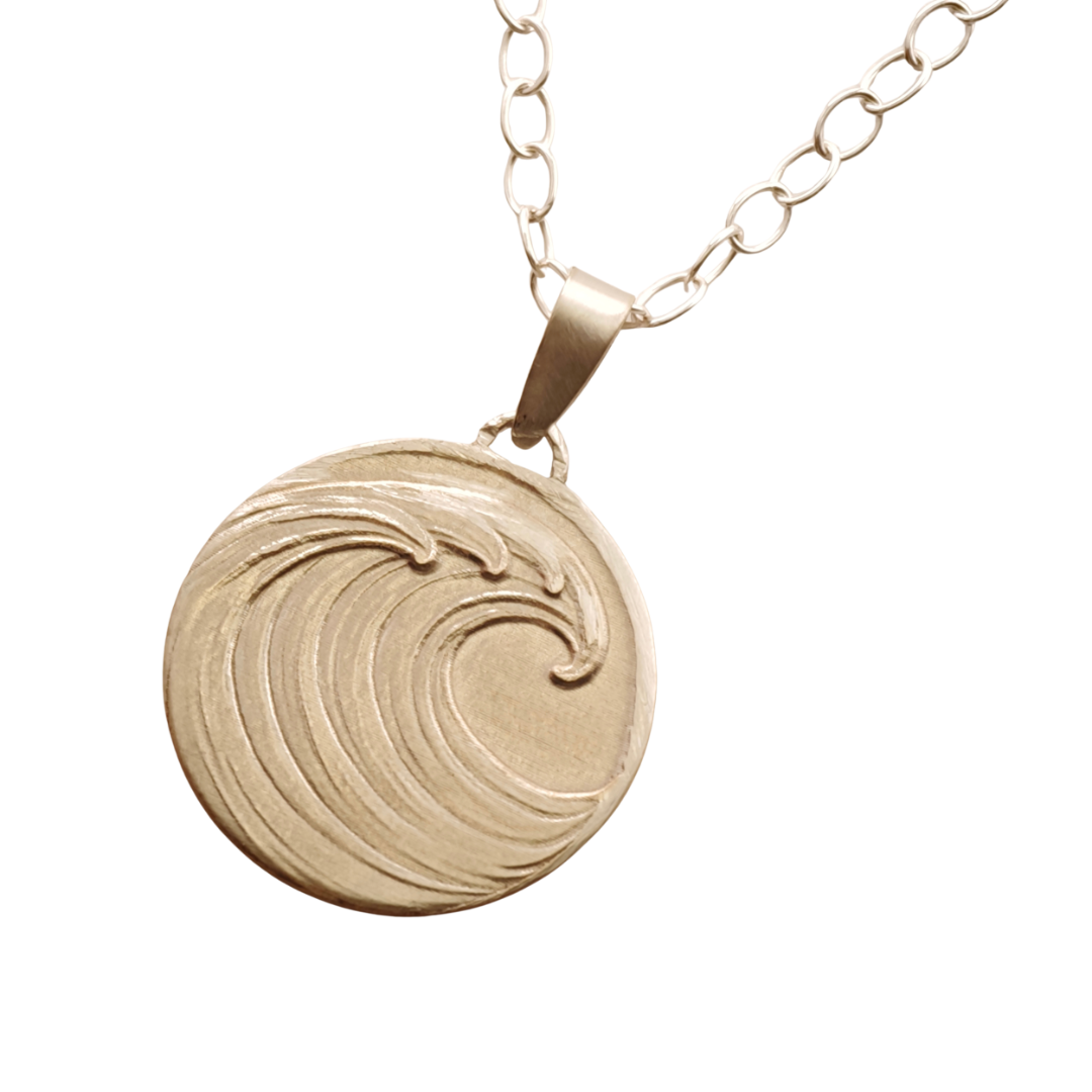 Wave Engraved Sterling Silver Coin Necklace