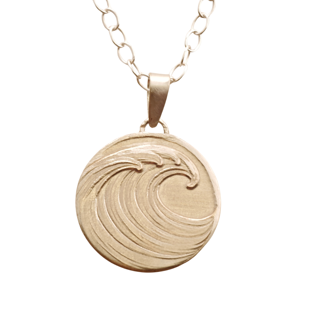 Wave Engraved Sterling Silver Coin Necklace