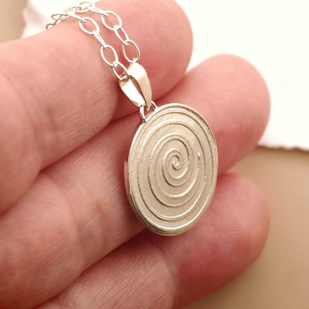Swirl Engraved Sterling Silver Coin Necklace