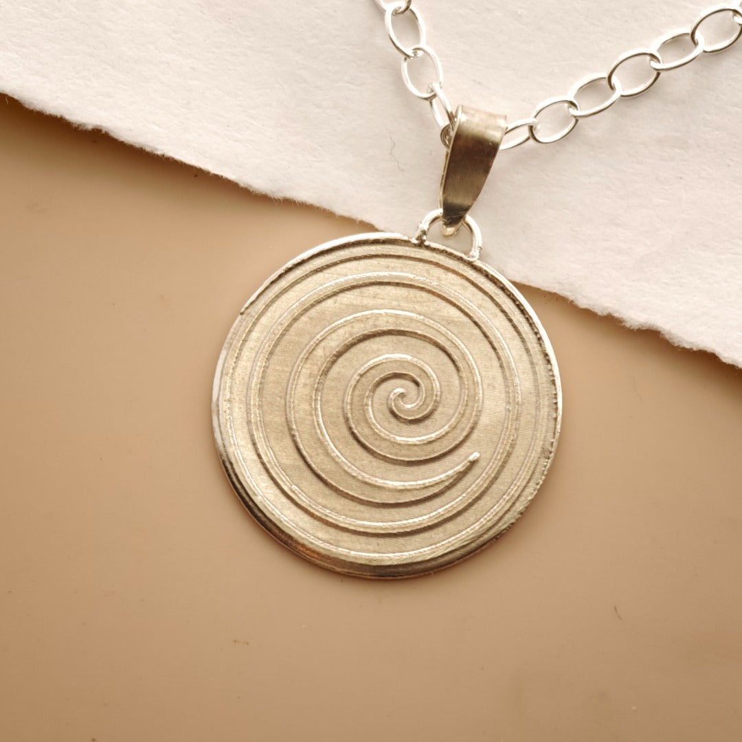Swirl Engraved Sterling Silver Coin Necklace